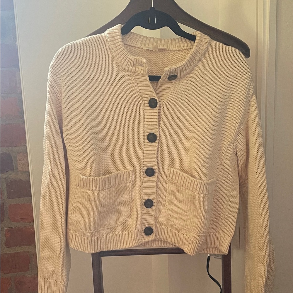 Sezane Cream Button-Front Cropped Cardigan